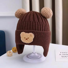 Load image into Gallery viewer, Baby Wool Hat Cute Bear Ear Protection Hat Children Winter Thickened Warm Knitted Korean Version Of The Baby Hat
