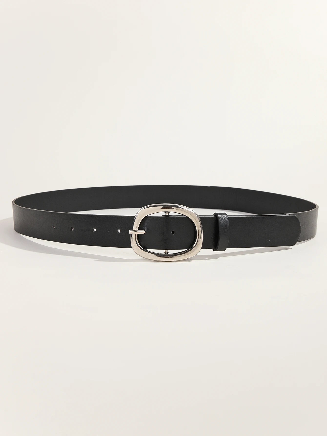Women's Casual And Business Style black Belt With 3.2" Oval Buckle Adjustable Leatherette Waist Accessory
