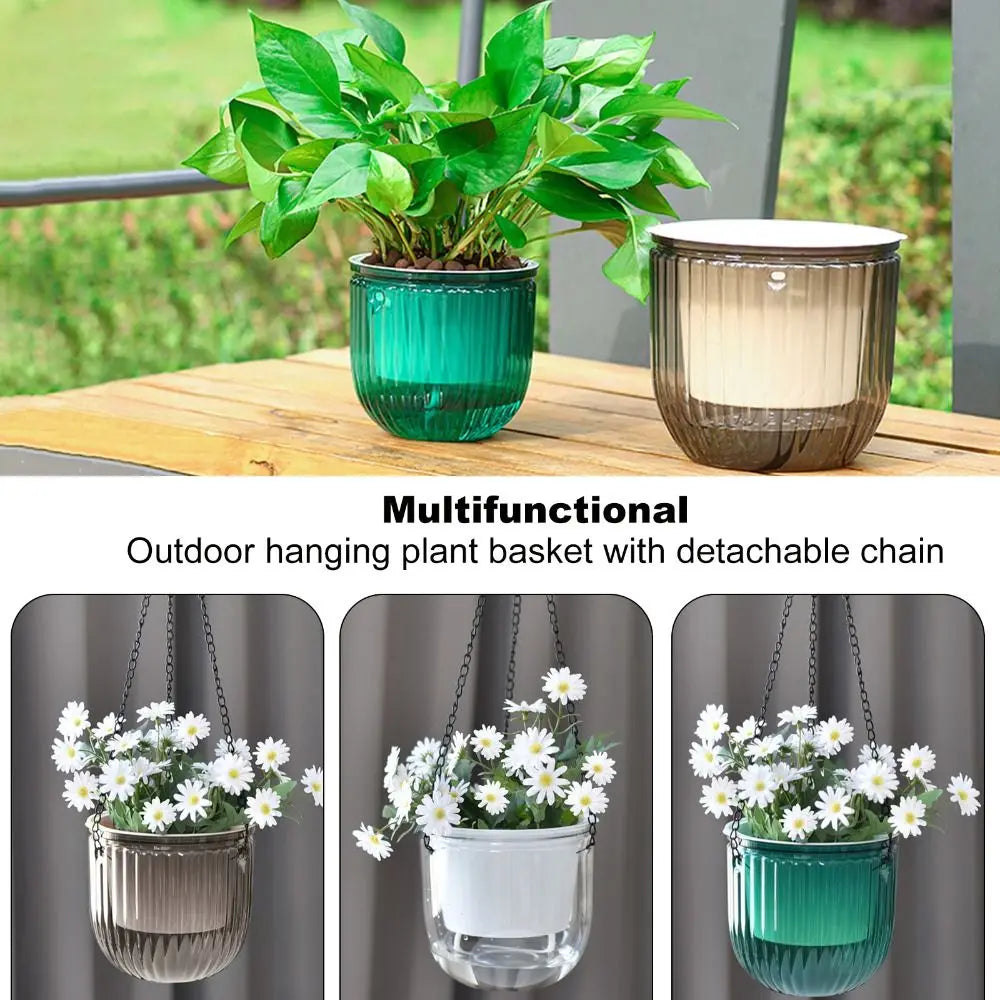 Garden Decoration Self-watering Flower Pot Plant with Chain Hanging Flower Pots Round with Drainage Holes Houseplant Flowerpot