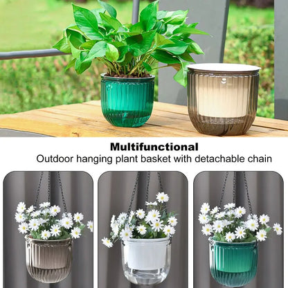 Garden Decoration Self-watering Flower Pot Plant with Chain Hanging Flower Pots Round with Drainage Holes Houseplant Flowerpot