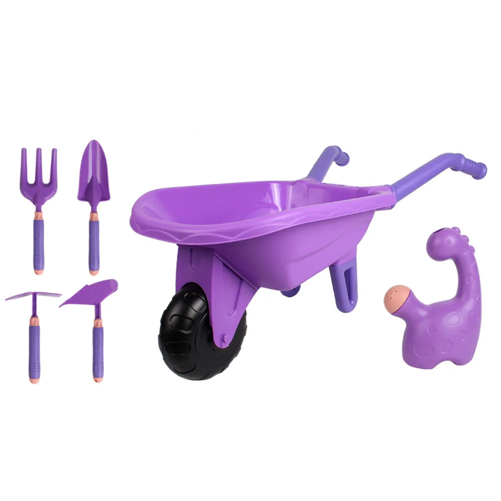 WizKidz Kids Gardening Tool Set with Wheelbarrow Watering Can Gloves Rake Shovel Trowel Double Hoe Apron Boys Girls Outdoor Toys