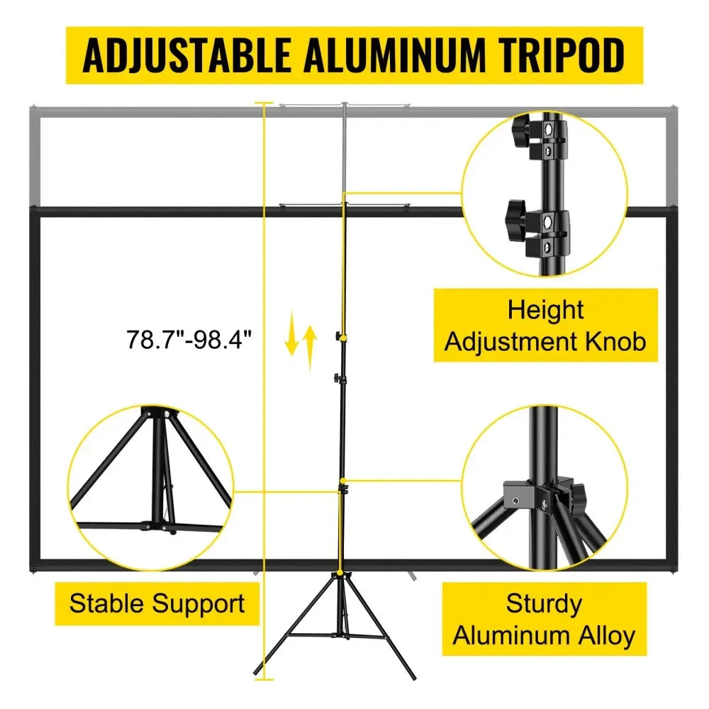 VEVOR  16:9 4K HD Adjustable Tripod Projector Screen Stand 60/70/80 90/100/110Inch Home Cinema for Indoor&Outdoor Projection