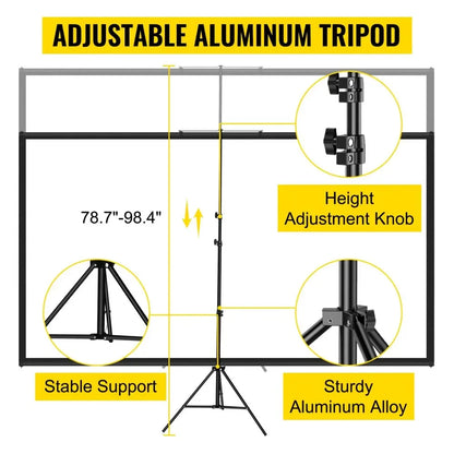 VEVOR  16:9 4K HD Adjustable Tripod Projector Screen Stand 60/70/80 90/100/110Inch Home Cinema for Indoor&Outdoor Projection