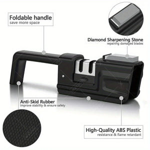 Knife Sharpener, 3-Stage Knife Sharpener Tool with Sharpening Stone, 2-in-1 Knife Sharpener Kit, Foldable Chef Knife Sharpening