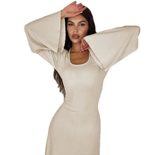Load image into Gallery viewer, Women&#39;s clothing 2025 autumn new product fashionable loose U-neck back tied long sleeved dress
