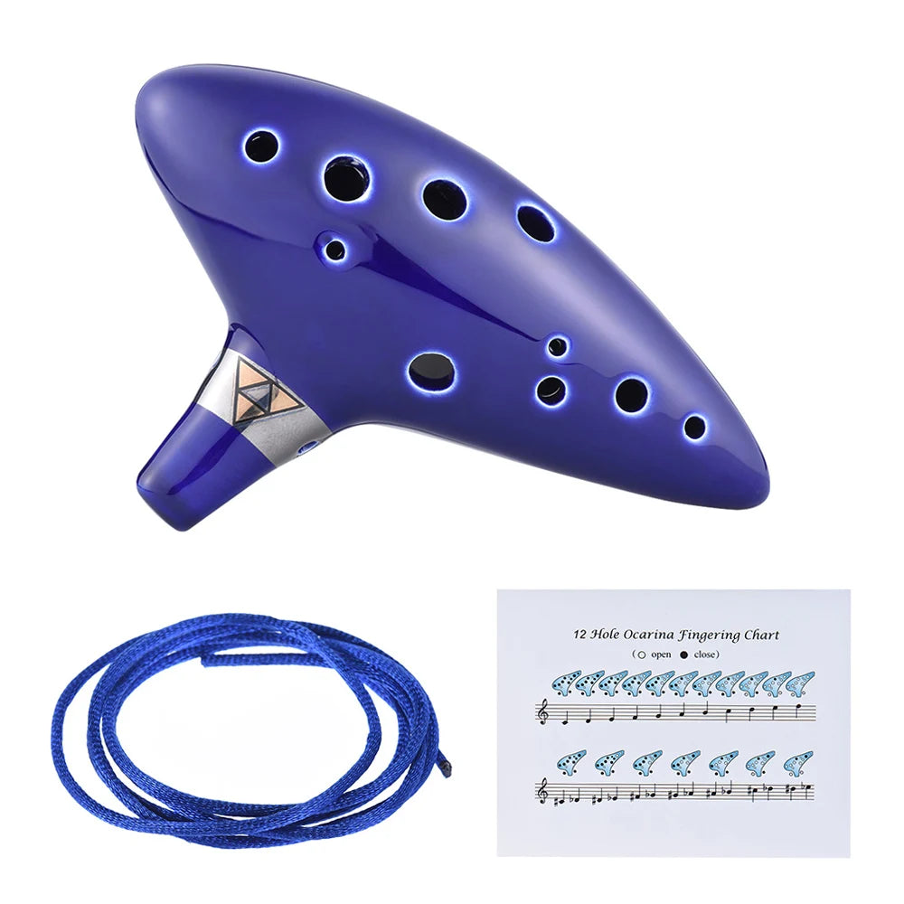 12 Hole Ocarina Ceramic Alto C Vessel Flute Wind Musical Instrument With Simple Music Score Rope for Beginners