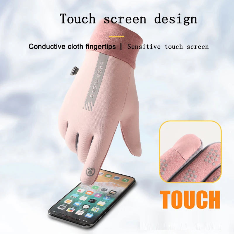 Womens Autumn and Winter Sports Warm Gloves Waterproof and Anti Slip Cycling Gloves Wind and Cold Resistant Outdoor Activity Glo