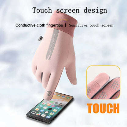 Womens Autumn and Winter Sports Warm Gloves Waterproof and Anti Slip Cycling Gloves Wind and Cold Resistant Outdoor Activity Glo