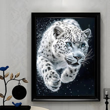 Load image into Gallery viewer, DIY diamond painting kit with snow leopard pattern pouncing on prey, frameless full diamond art, multiple sizes to choose from
