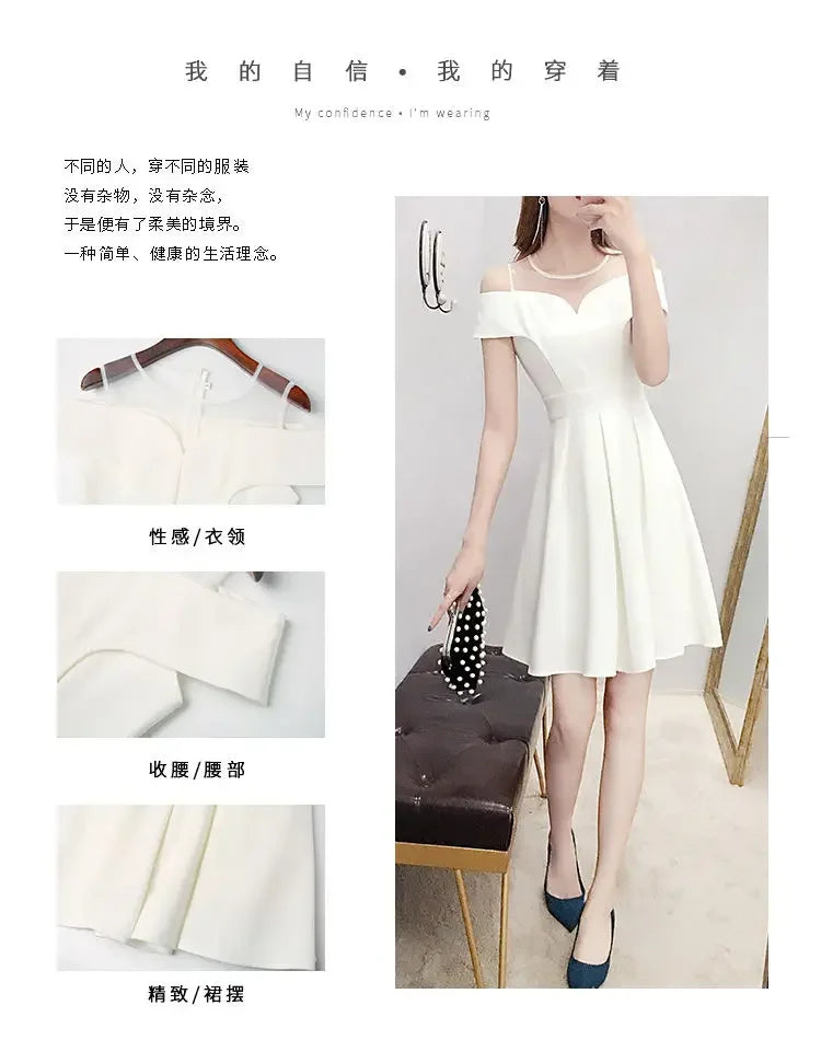 Women's Clothing White Off-Shoulder Dress New Summer Elegant Simple Style Slim Fit A-Line Midi Dress Fresh Chic Casual Fashion