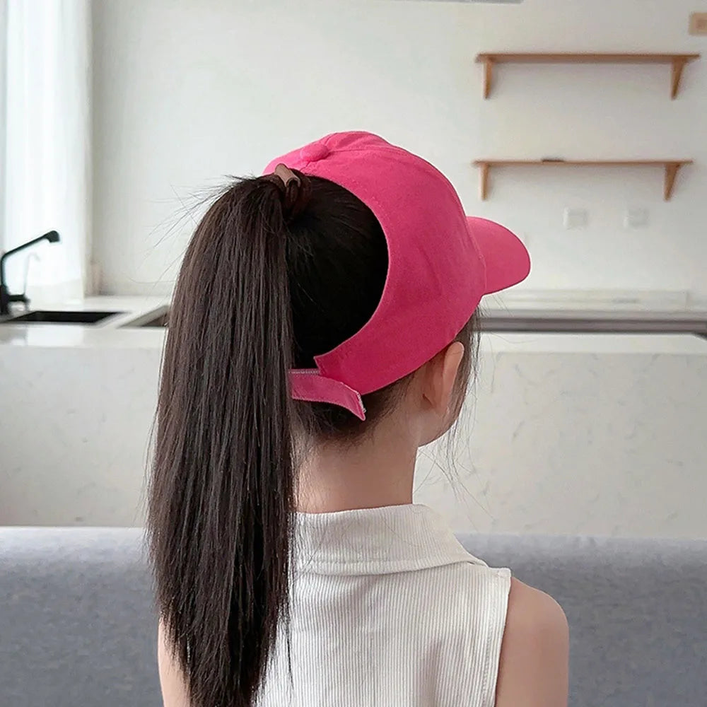 Kids Baseball Caps  Children Love Embroidery Breathable High Ponytail Baseball Caps Adjustable Summer UV Protection Snapback Hat