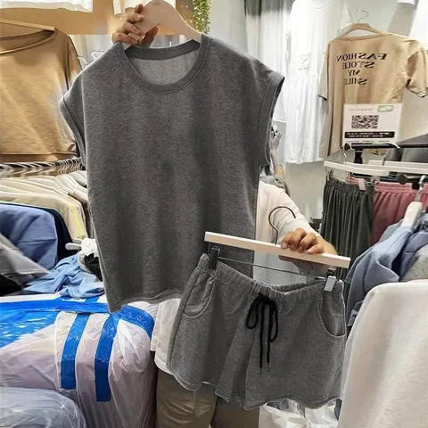 Summer Women Clothing Sets Sleeveless Vest+Shorts Two-piece Suit Korean Fashion Female Loose Outfits Ladies Casual Tracksuit