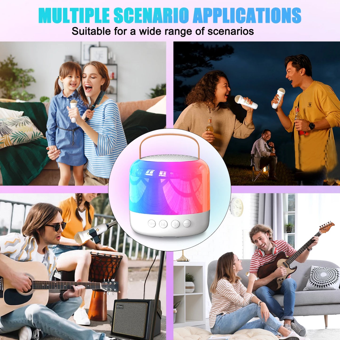 Mini Karaoke Machine for Kids Adult, Portable Bluetooth Karaoke Speaker with 2 Wireless Microphones and LED Colourful Lights