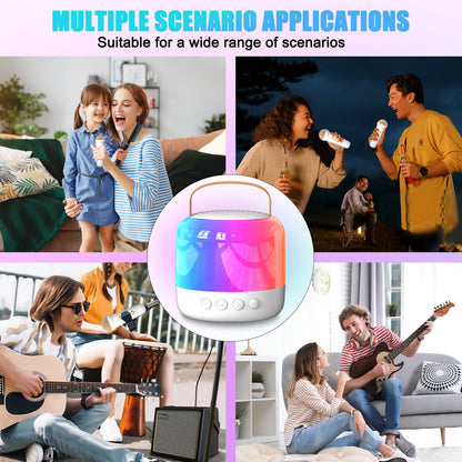 Mini Karaoke Machine for Kids Adult, Portable Bluetooth Karaoke Speaker with 2 Wireless Microphones and LED Colourful Lights