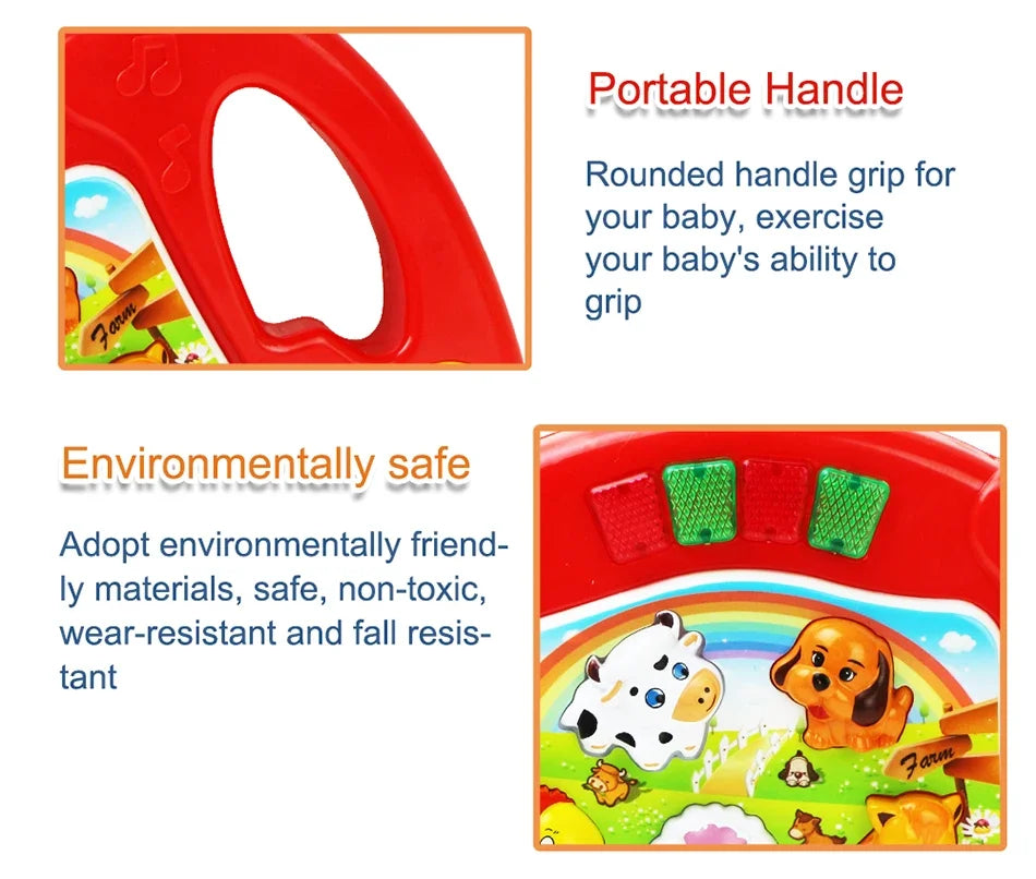 Kids Cartoon Piano Keyboard Game with Animal Sounds Flashing Light Music Baby Instrument Music Toys Educational Toys Kids Gifts