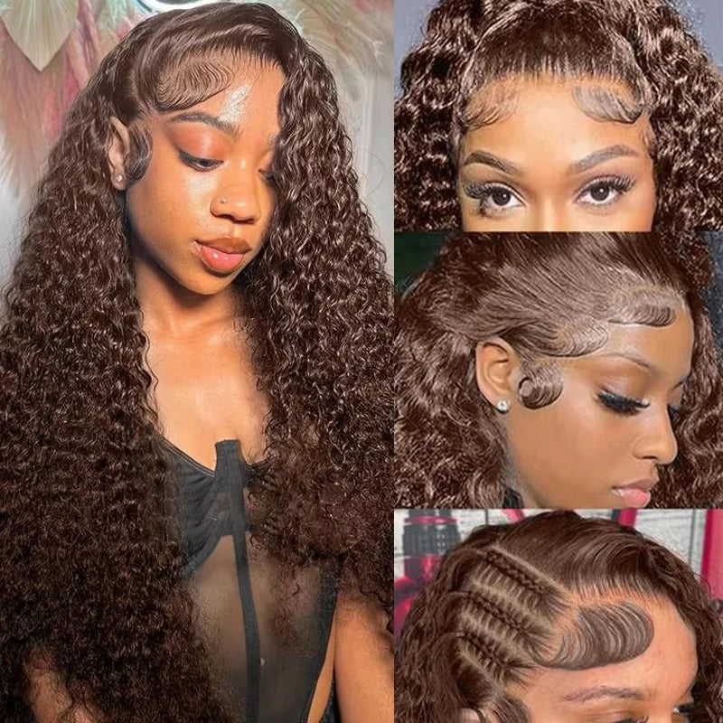 13X6 Chocolate Brown Lace Front Wig Water Wave Wet And Wavy Lace Front Wigs Human Hair Curly Glueless Pre Plucked Bleached Knots