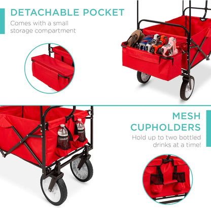 Best Choice Products Collapsible Folding Outdoor Utility Wagon with Canopy Garden Cart for Beach, Picnic, Camping, Tailgates Red
