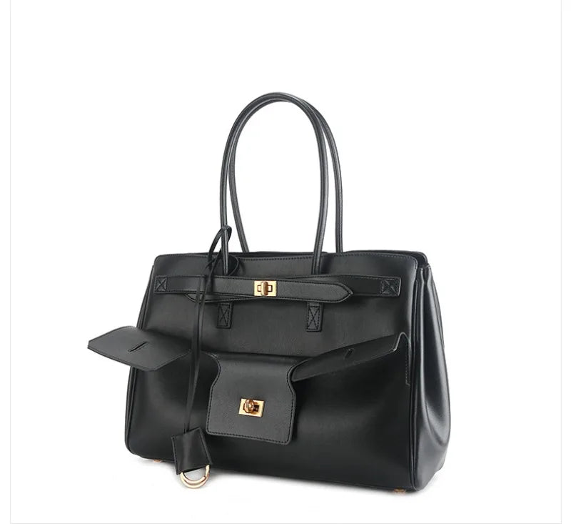 Luxury Genuine Leather Tote Bags for Women Large Capacity Travel Shoulder Bag Designer Handbags Ladies Shopping Purse