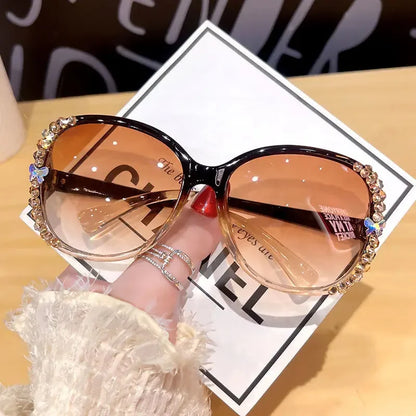 New Fashion Brand Sunglasses 2025 Women Luxury Design Sun Glasses Bling Rhinestone Gradient Lens  Eyeglasses for Female UV400