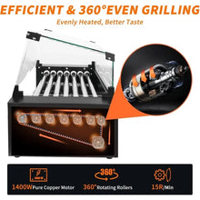 Load image into Gallery viewer, 1400W Hot Dog Roller Machine Stainless Hotdog Roller Grill with Glass Guard LED Warm Light for Commercial BBQ (7 Rollers)
