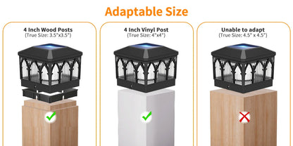 4 Pack Solar Flame Post Cap Lights, 2 Modes (Flame/Warm), IPX5, Fit 3.5x3.5/4x4 Posts, for Deck/Fence/Yard, Vinyl/Wooden