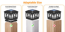 Load image into Gallery viewer, 4 Pack Solar Flame Post Cap Lights, 2 Modes (Flame/Warm), IPX5, Fit 3.5x3.5/4x4 Posts, for Deck/Fence/Yard, Vinyl/Wooden
