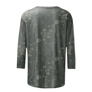 Female Clothing Delicate Fashion Shirts Floral Round Neck 3/4 Sleeves Printed Summer Women Pullover Daily Wear Vetement Femme