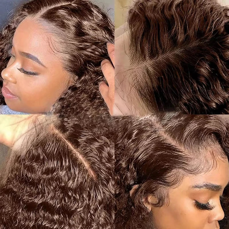 13X6 Chocolate Brown Lace Front Wig Water Wave Wet And Wavy Lace Front Wigs Human Hair Curly Glueless Pre Plucked Bleached Knots