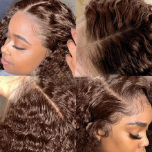Load image into Gallery viewer, 13X6 Chocolate Brown Lace Front Wig Water Wave Wet And Wavy Lace Front Wigs Human Hair Curly Glueless Pre Plucked Bleached Knots

