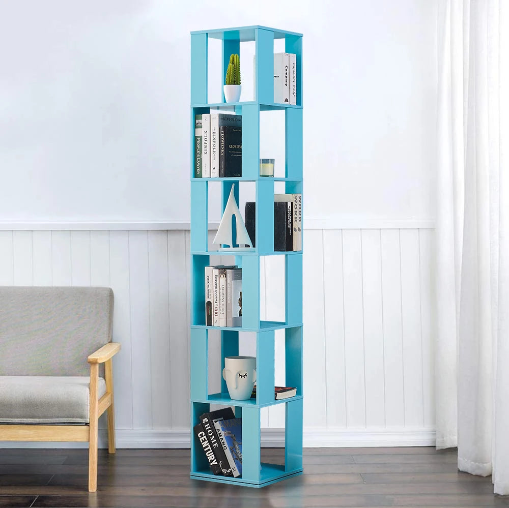 190cm Rotatable 6 Tier Slim Bookcase Corner Cabinet Shelf Living Room Bedroom BookShelf