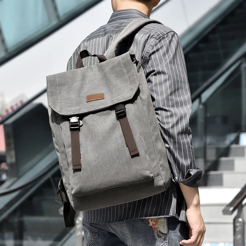 Mens Canvas Backpack Retro Style Large Capacity Bag with Buckle Straps