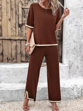 Load image into Gallery viewer, High Quality Elegant Women Clothing 2024 Temperament Casual Solid Color Knitted Shite Sleeved Suit Sweatpants Wide Leg Pants Y2k
