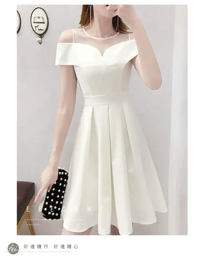 Women's Clothing White Off-Shoulder Dress New Summer Elegant Simple Style Slim Fit A-Line Midi Dress Fresh Chic Casual Fashion