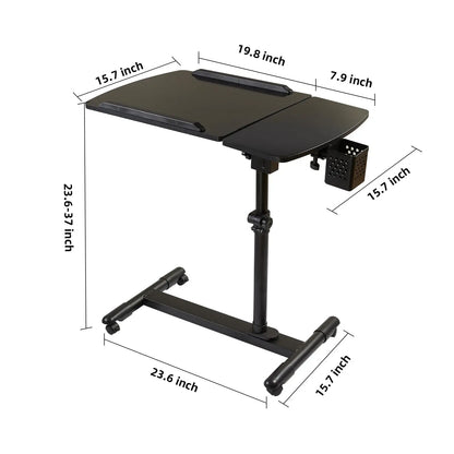 Overbed Bedside Table with Wheels, Adjustable Overbed Table with Tilting Desktops, Rolling Laptop Table, Overbed Desk