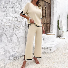 Load image into Gallery viewer, High Quality Elegant Women Clothing 2024 Temperament Casual Solid Color Knitted Shite Sleeved Suit Sweatpants Wide Leg Pants Y2k
