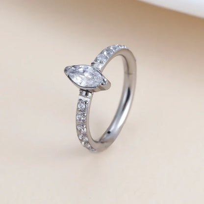 G23 Titanium CZ Pave Side With Marquise Stone Center Hinged Segment Hoop Rings Nose Ring Clicker Labret Ear Tragus Piercing
