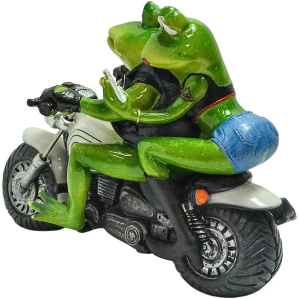 Garden Sculpture Funny Motorcycle Frog Statue Garden Art Figurines for Outdoor Yard Patio Decoration