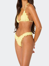 Load image into Gallery viewer, Women s Ruffle Trim Halter Neck Tie-up Bikini Set with High Waisted Bottoms for Beach Pool Party Outfits
