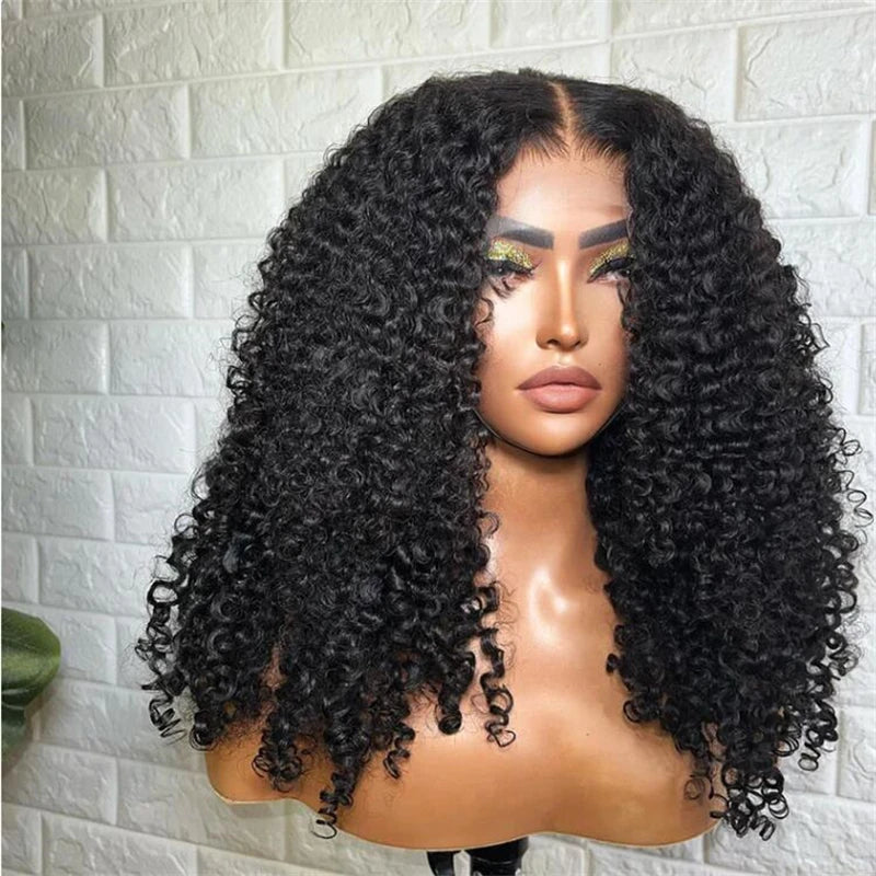 26 inch Soft Black Kinky Curly 180 Density Preplucked Long Hair Wig For Women Natural Hairline Wig With Afro Baby Hair