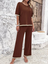 Load image into Gallery viewer, High Quality Elegant Women Clothing 2024 Temperament Casual Solid Color Knitted Shite Sleeved Suit Sweatpants Wide Leg Pants Y2k
