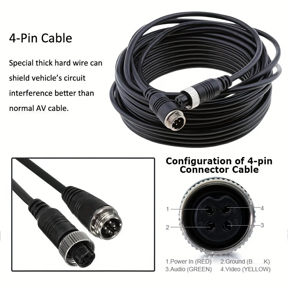 Car Rear View Backup Camera Kit 5 inch Monitor 4Pin for RV Bus Truck 12V/24V with Double Mount Easy Installation