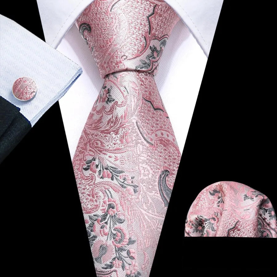 Barry.Wang Men Ties Paisley Woven Silk Necktie Set with Pocket Suqare Cufflinks Formal