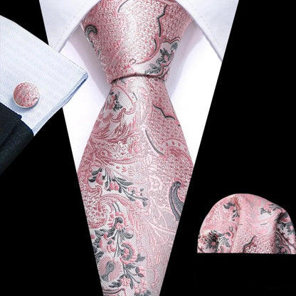 Barry.Wang Men Ties Paisley Woven Silk Necktie Set with Pocket Suqare Cufflinks Formal
