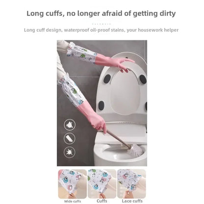 Women's Kitchen Gloves - Durable, Extended Waterproof Rubber Gloves for Dishwashing, Cleaning, Laundry & Household Chores - Comf