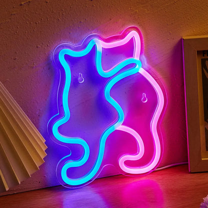 Anime Cat & Dog Neon Sign for Wall Art Arcade Decor, LED Night Lights Home Decor for Game Room Sign,Bedroom, Living Room, Bars