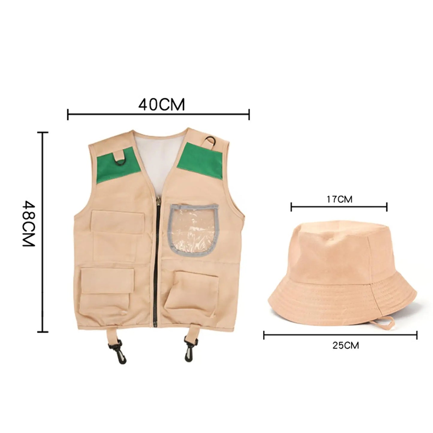 Kids Costume Vest Hat ,Nature Adventures Suit ,Dress up Cargo Vest and Hat Set, for Camping, Fishing ,Outdoor ,Party Activity