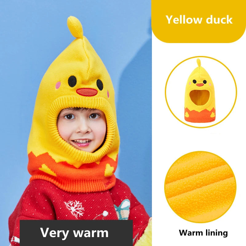 Kids Winter Hat Pompom Children Knitted Hats Baby Girls Boys 3D Animal Hat with Warm Fleece Lining Hats