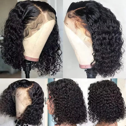 Natural Black Short Bob Wig 220 Density 8-14 Inch Brazilian Human Dark Curly Hair 13x4 Lace Front Wigs Pre Plucked For Women