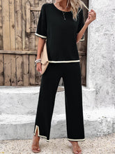 Load image into Gallery viewer, High Quality Elegant Women Clothing 2024 Temperament Casual Solid Color Knitted Shite Sleeved Suit Sweatpants Wide Leg Pants Y2k
