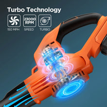 Load image into Gallery viewer, Cordless Leaf Blower, 150Mph Handheld Electric Leaf Blowers with 2.0Ah Battery &amp; Fast Charger, 2 Speed Mode, 20V Battery Powered
